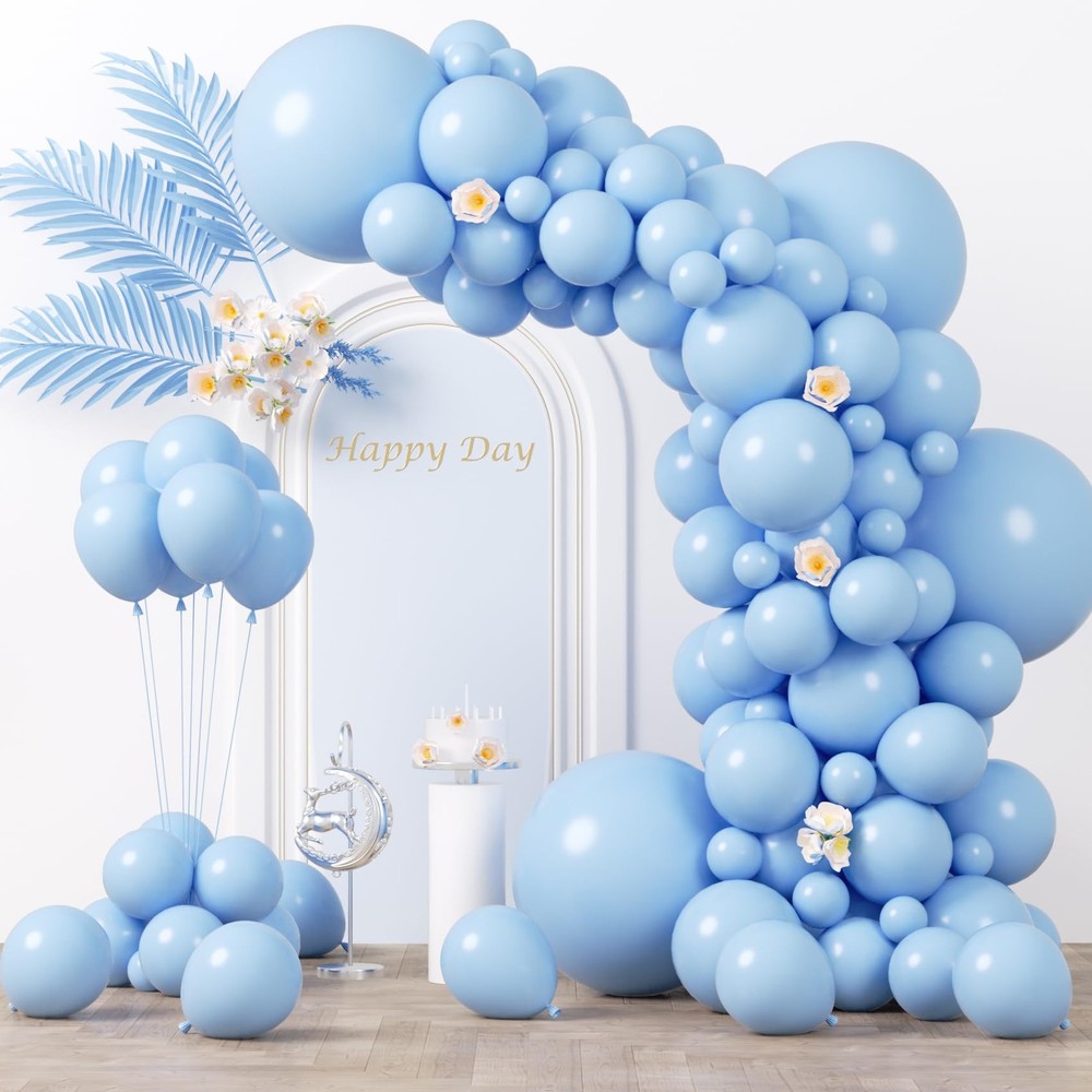 Voircoloria 130pcs Light Blue Balloons Different Sizes 18″ 12″ 10″ 5″ Baby Bl…