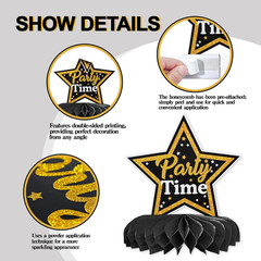 12 Pcs Birthday Table Decorations Glitter Black and Gold Birthday Decorations Ho