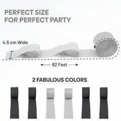 Captain Decor 6 Crepe Paper Streamers Rolls, 492ft Pack of Silver and Black S…