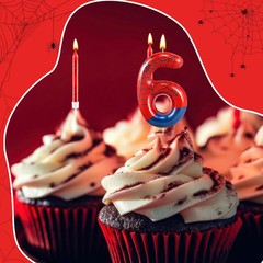 13 Pcs Spider Themed Birthday Candle Set Red Theme Number 6, Red+Blue