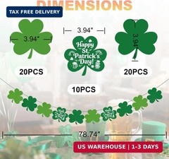 St Patricks Day Decorations – 5 Pack Shamrock Clover Garland Banner – NO DIY Fel