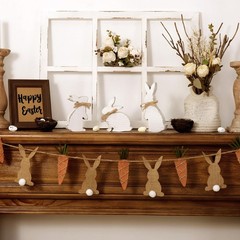 Easter Decorations 3 Pcs Rustic Bunny Wooden Table Centerpiece Signs White, F…