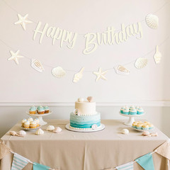 Sea Shell Happy Birthday Banner Beach Seashell Birthday Decorations Garland Beac