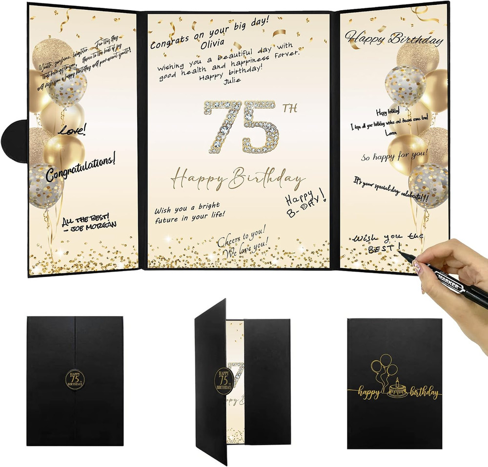 Black Gold 75Th Birthday Party Decorations, Happy 75Th Birthday Alternative Sign