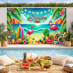 Summer Beach Banner 71×43 Inches Summer Backdrop Beach Party Decorations Hawa…