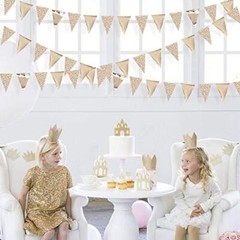 30Ft Champagne Gold Party Decorations Triangle Pennant Banner Gold Hanging Pa…