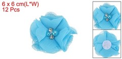 12Pcs 2″ Chiffon Flowers with Rhinestone Pearl Sewing Fabric Flowers, Lake Blue