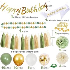 Sage Green Birthday Decoration Set Happy Birthday Banner Balloons Party Supplies