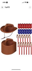 36 Pcs Cowboy Party Costume Set, Cowboy Hats Paisley Bandanas Inflatable Stic…