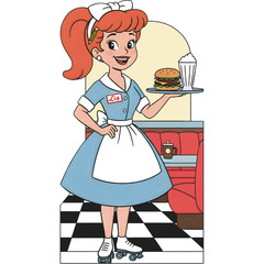 SP13583 Cartoon 1950s 50s Diner Waitress Burger Shake Cardboard Cutout Standee S