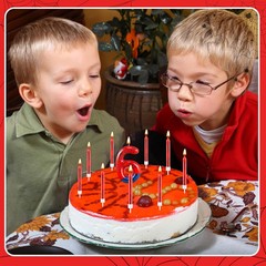 13 Pcs Spider Themed Birthday Candle Set Red Theme Number 6, Red+Blue