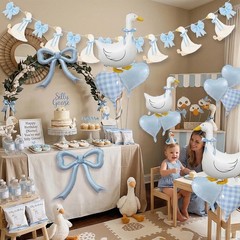 Silly Goose Party Decorations with Goose Banner, Bow & Blue Gingham Balloons,…
