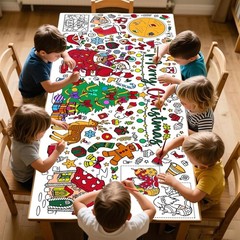 75″x30″ Christmas Giant Coloring Tablecloth for Kids,DIY Art Supplies for Party