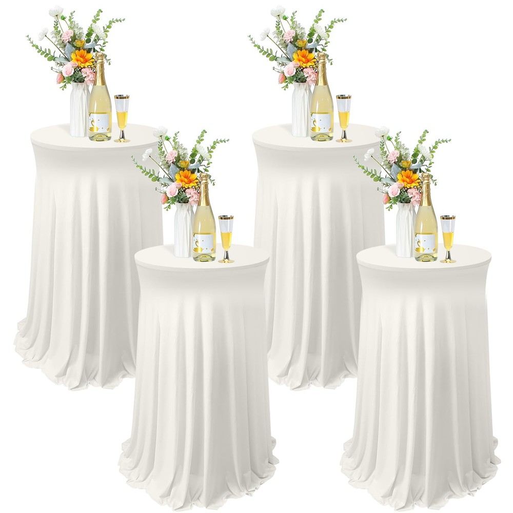 Tegeme 4 Packs Round Spandex Cocktail Tablecloths Skirt 32 X 43 Inch Cocktail