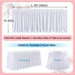 White 4ft Table Skirts for Rectangle Tables, Pleated Tablecloth for Christmas…