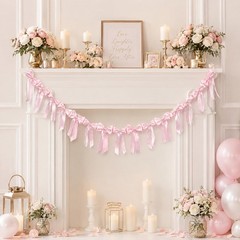 2pcs Pink Bow Garland Birthday Decorations Baby Shower Banner