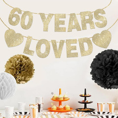 60 Years Loved Banner for 60Th Birthday Decorations for Men Women Pre-Strung 60T