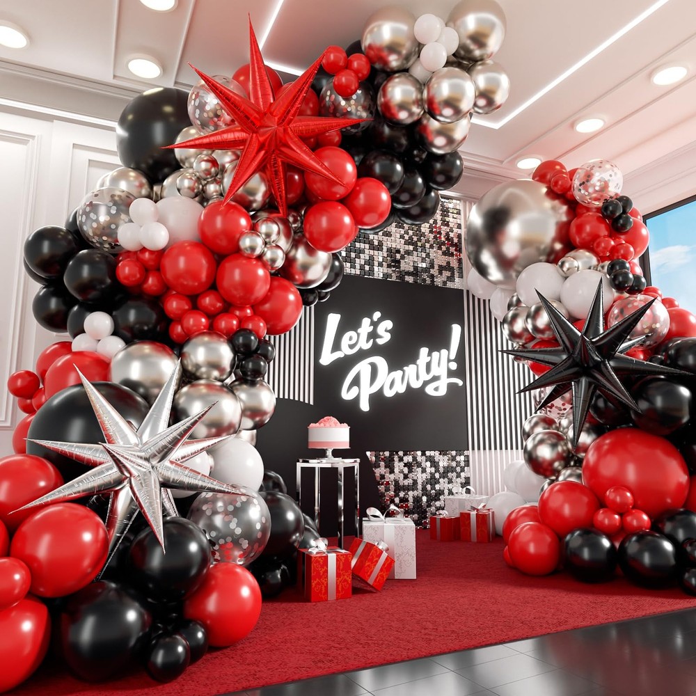 Red White and Black Balloon Garland Arch Kit, Red and Black Party Decorations…