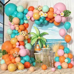170Pcs Tropical Hawaiian Balloon Garland Arch Kit, Orange Pink Teal Blue Ligh…