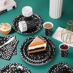 High-Quality Disposable Black and Silver Party Set – Easy Cleanup for 24 Guests
