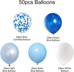 Royal Blue Confetti Latex Balloons, 50Pcs 12 Inch Light Blue Baby Blue and White