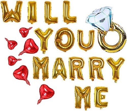 Will You Marry Me Letter Balloons Banner, 16Inch Gold Letter Foil Balloons Red H