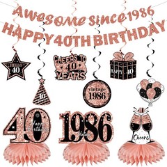 Kuxriox 11Pcs 40th Birthday Decorations Kit for Women, Rose Gold