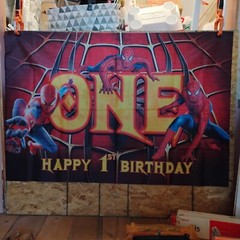 5′ x 3′ Spider Man Happy 1st Birthday Banner Backdrop – Hanging, Nylon, Cloth