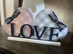 Love & Home Table Décor – Buffalo Check Reversible Hearts – Hand Crafted