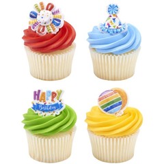 Happy Rings, 24 Cupcake Toppers Featuring Multi-Colored Balloons, Party Hats,…