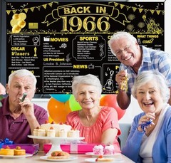 60Th Birthday Black Gold Party Decoration, Back in 1966 Banner 60 Year Old Birth