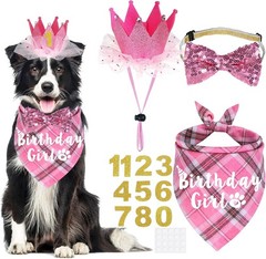 Luxurious Dog Birthday Crown Set – Hat, Bow Tie & Bandana Costume for Large Dogs