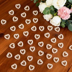 500 PCS Pearl Heart Table Scatter Confetti Plastic Faux Bead Charm 0.39×0.47 In