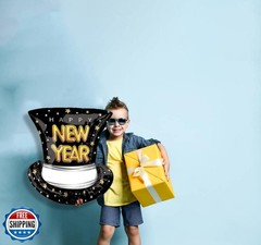 New Year’s Eve Party Decorations – Black Hat Balloons for NYE and Christmas –