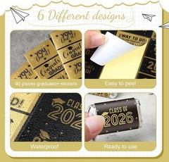 Congrats Grad Mini Candy Bar Wrapper Set – 90 Black and Gold Graduation Labels