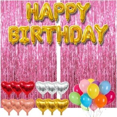 77Pcs Happy Birthday Party Decorations Kit, Happy Birthday Banner Pink