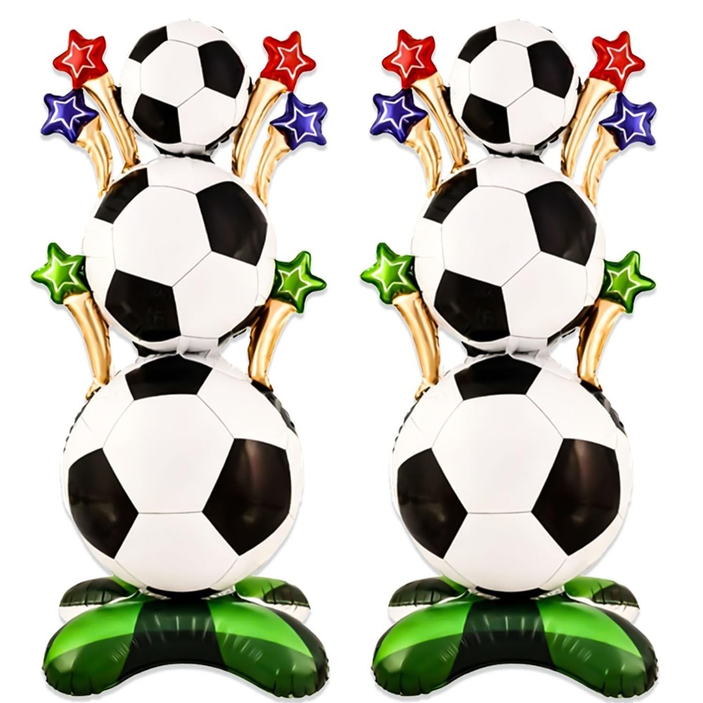 2 Pcs Soccer Balloons Set, Self Standing Soccer Foil Balloons for Sports Them…