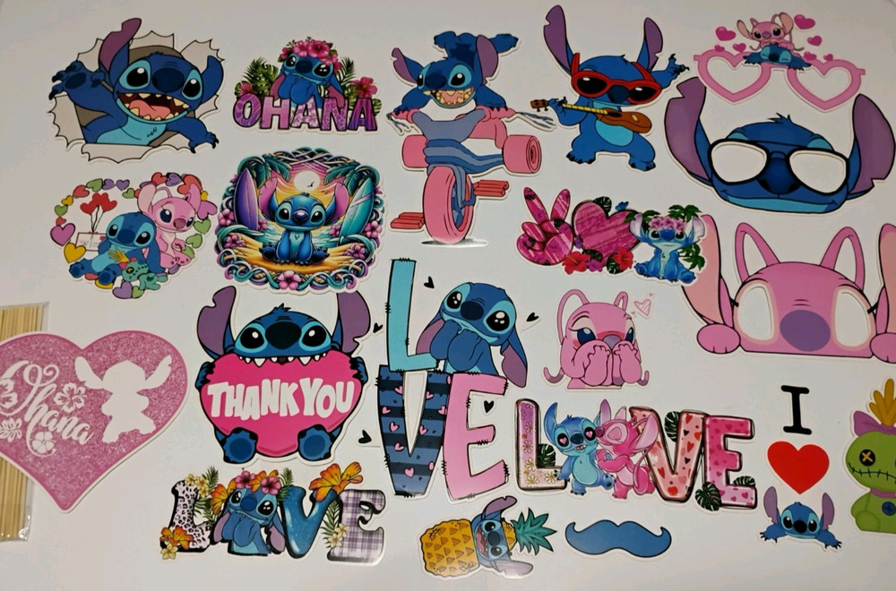 Stitch Themed Party Masks Decor 20 Pieces & Sticks Cake Toppers Wall Decor Photo