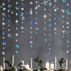 Iridescent 13Th Birthday Decorations Number 13 Circle Dot Twinkle Star Garland M