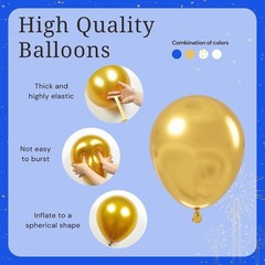 Royal Blue Gold White balloons, 60pcs 12 Inch Navy Blue Metallic Gold Confett…