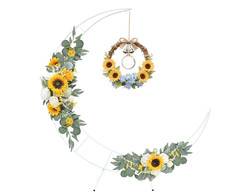7.2FT Metal Crescent Moon Floral Curved Frame Party Anniversary (White) (7.2 Fee