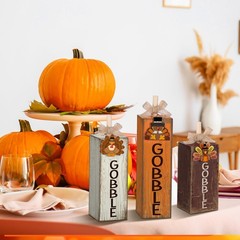 3 Pcs Fall Table Decor Thanksgiving Centerpiece Wood Autumn Block Sign Harvest