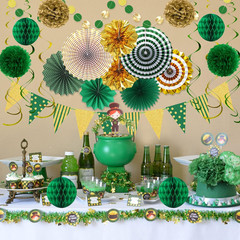 Green Gold Party Decorations, Graduation Season Hanging Glitter Triangle Flags B
