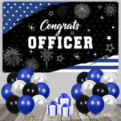 Police Party Decorations Congrats Officer Banner with 14Pcs Latex Balloons Black