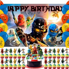 NInja Hero Birthday Decorations,59×35.4 in Cartoon Ninja Happy Birthday Backd…
