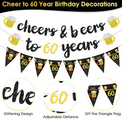 Black Gold 60Th Birthday Decorations for Him Men, Happy 60Th Birthday Supplies C