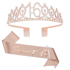 All-in-One 16th Birthday Tiara and Sash with Adjustable Fits – Glamorous Style