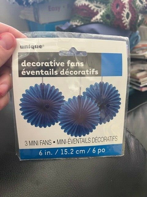 Royal Blue 6″ Hanging Paper Fan Decorations 3ct New!!!