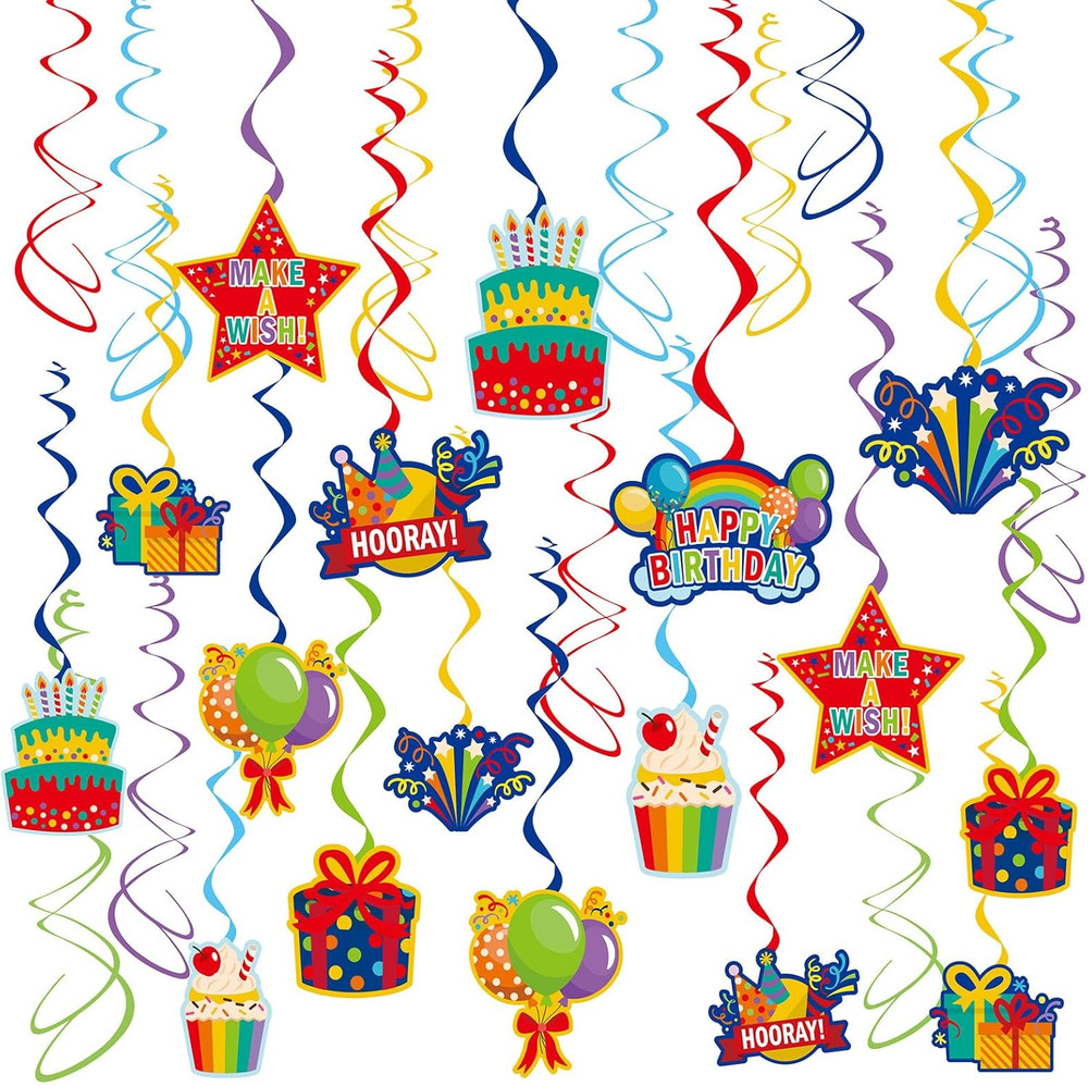 Colorful Birthday Hanging Swirl Decorations, 36Ct Paper Ceiling Decor Set with C