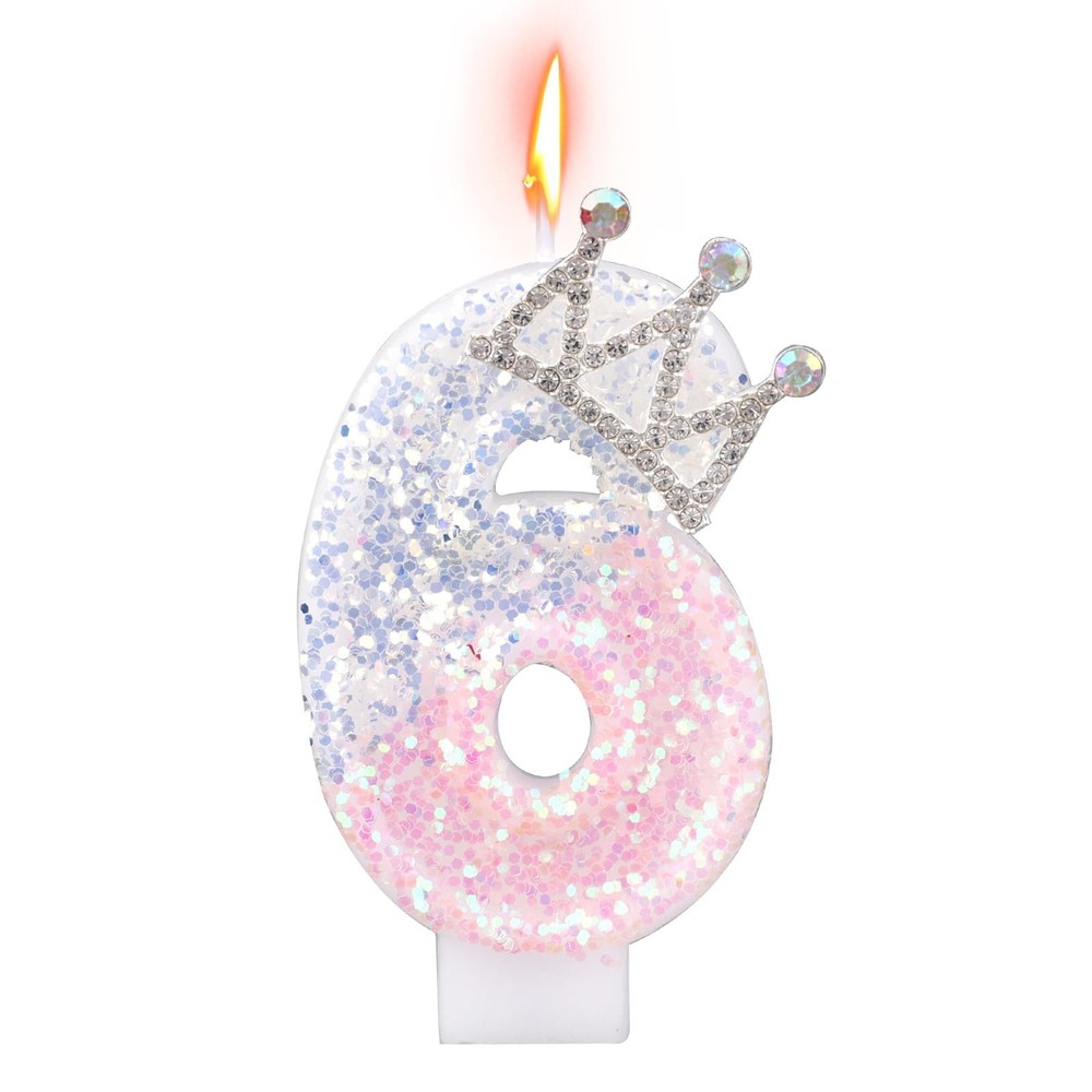 Crown Birthday Number Candles, Glitter Pink & Silver Cake pink,silver
